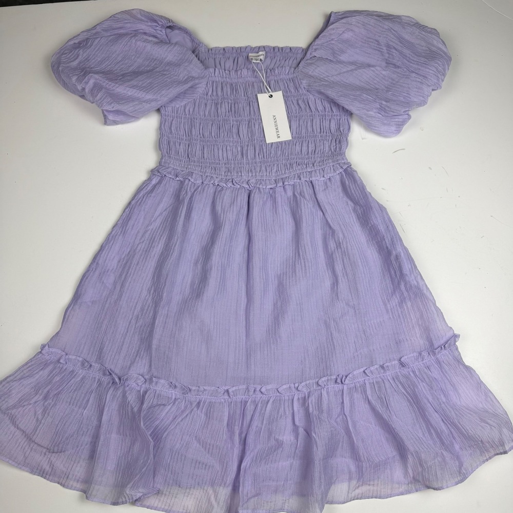 Anniewear Los Angeles Lavender Purple Smocked Puff Sleeve Mini Dress Small NWT